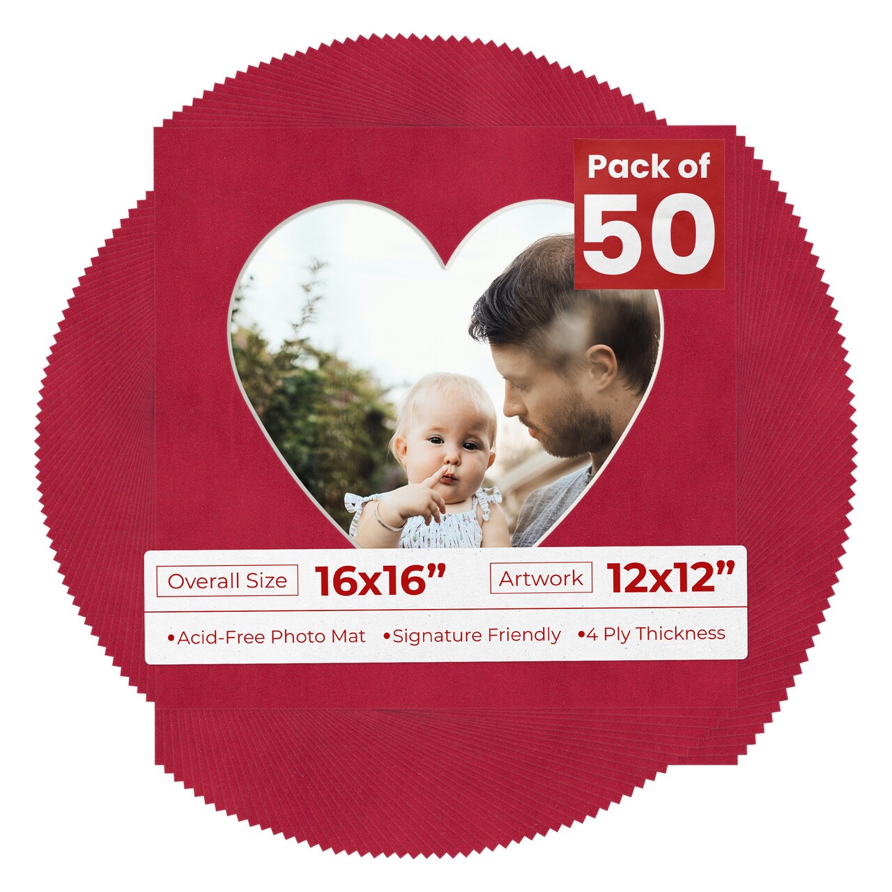 Red Suede Mat Board for 16x16 Frames - Heart Opening for 12x12 Photos